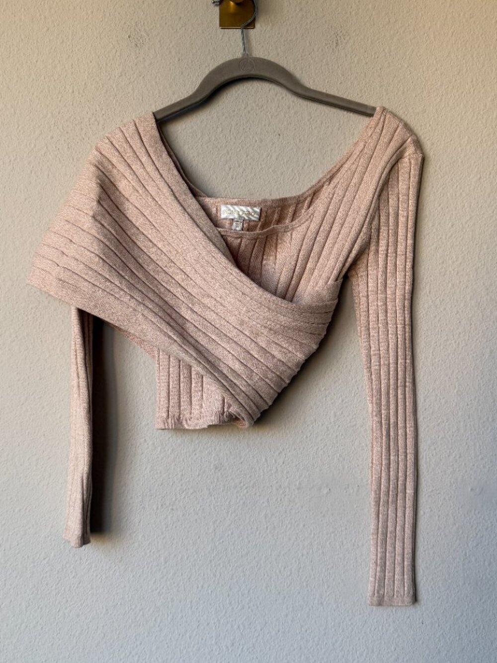 Ronny Kobo Beige Ribbed Knit Asymmetrical Top Size M - Picture 2 of 5